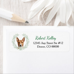 Basenji Eucalyptus Leaf Wreath Return Address Label