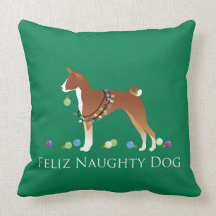 Basenji Feliz Naughty Dog Christmas Cushion