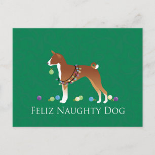 Basenji Feliz Naughty Dog Christmas Holiday Postcard