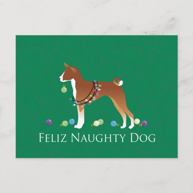Basenji Feliz Naughty Dog Christmas Holiday Postcard (Front)