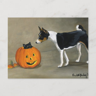 "Basenji Halloween" Dog Art Postcard