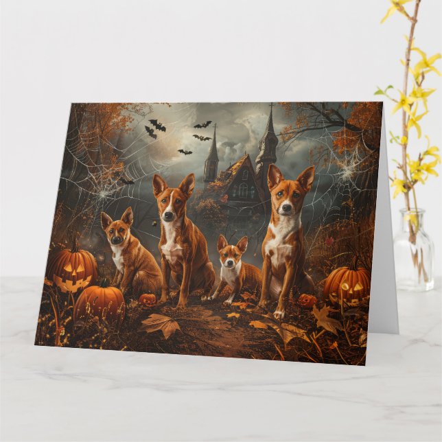 Basenji Halloween Night Doggy Delight  Card (Yellow Flower)