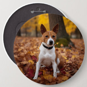 Basenji in Autumn Leaves Fall Inspire  6 Cm Round Badge