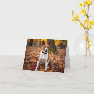 Basenji in Autumn Leaves Fall Inspire  Card