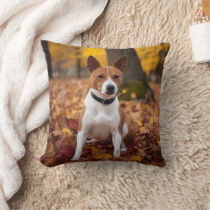 Basenji in Autumn Leaves Fall Inspire  Cushion
