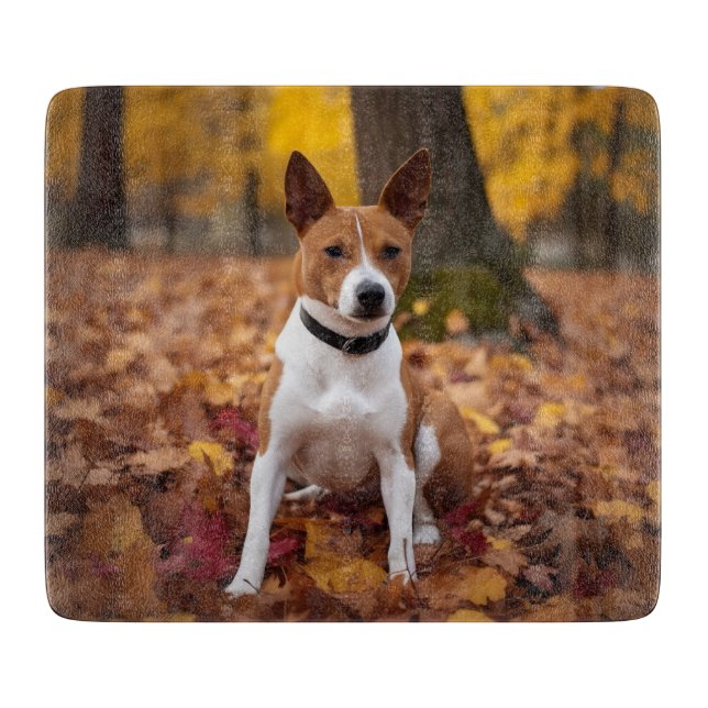Basenji in Autumn Leaves Fall Inspire  Cutting Board (Front)