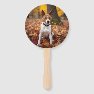 Basenji in Autumn Leaves Fall Inspire Hand Fan