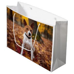 Basenji in Autumn Leaves Fall Inspire Large Gift Bag