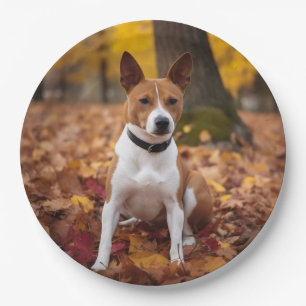 Basenji in Autumn Leaves Fall Inspire Paper Plate