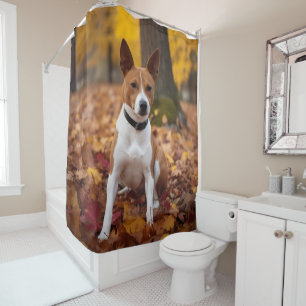 Basenji in Autumn Leaves Fall Inspire  Shower Curtain