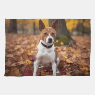 Basenji in Autumn Leaves Fall Inspire  Tea Towel