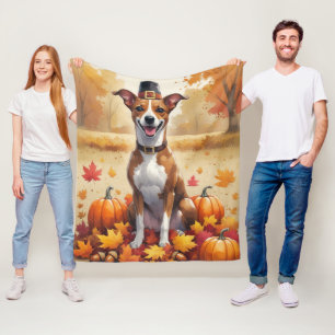 Basenji In Autumn Leaves Thanksgiving Art Fleece Blanket