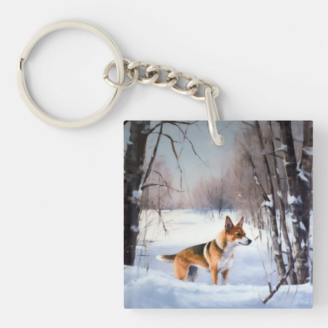 Basenji Let It Snow Christmas  Key Ring (Front)