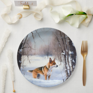 Basenji Let It Snow Christmas Paper Plate