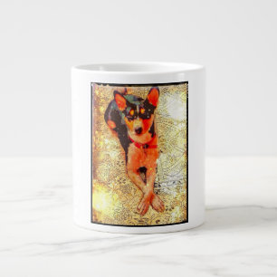 Basenji lounging on coffee mug. large coffee mug