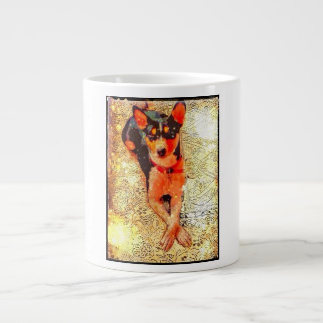 Basenji lounging on coffee mug. large coffee mug (Front)