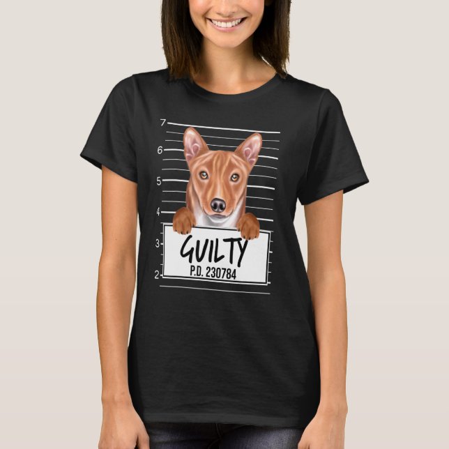Basenji Mugshot Guilty Dog T-Shirt (Front)