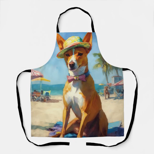 Basenji  on Beach, summer gift for dog lovers  Apron (Front)