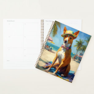 Basenji on Beach, summer gift for dog lovers Planner