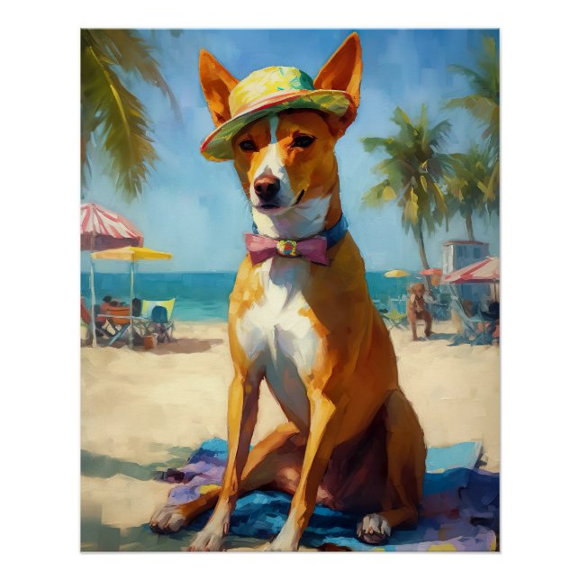 Basenji  on Beach, summer gift for dog lovers  Poster (Front)