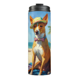 Basenji  on Beach, summer gift for dog lovers  Thermal Tumbler