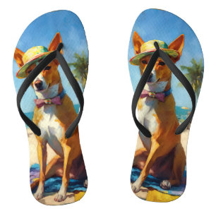 Basenji  on Beach, summer gift for dog lovers  Thongs