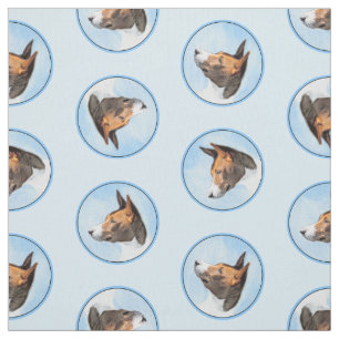 Basenji Painting Chestnut Red Brindle Cute Dog Art Fabric