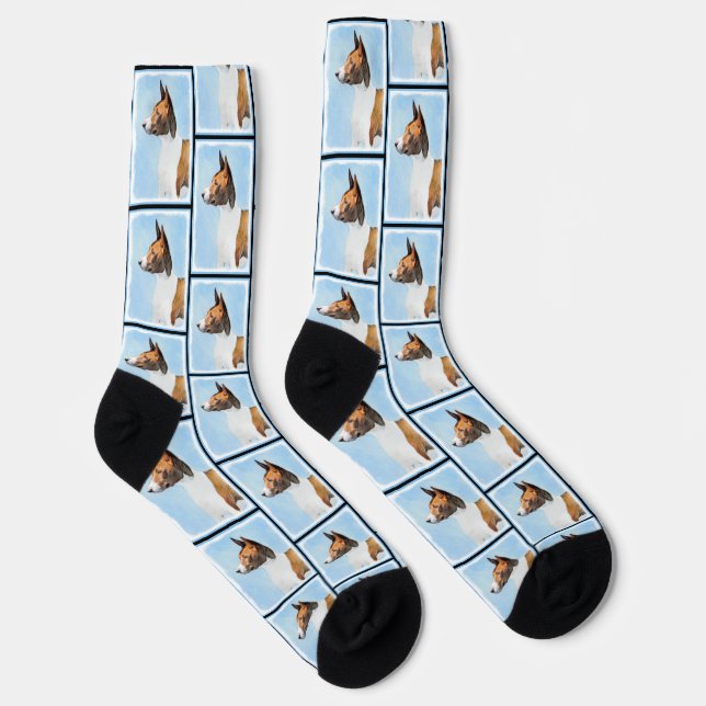 Basenji Painting Chestnut Red Brindle Cute Dog Art Socks (Right)