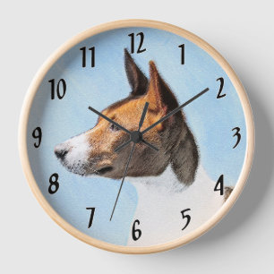 Basenji Painting - Cute Original Art Clock