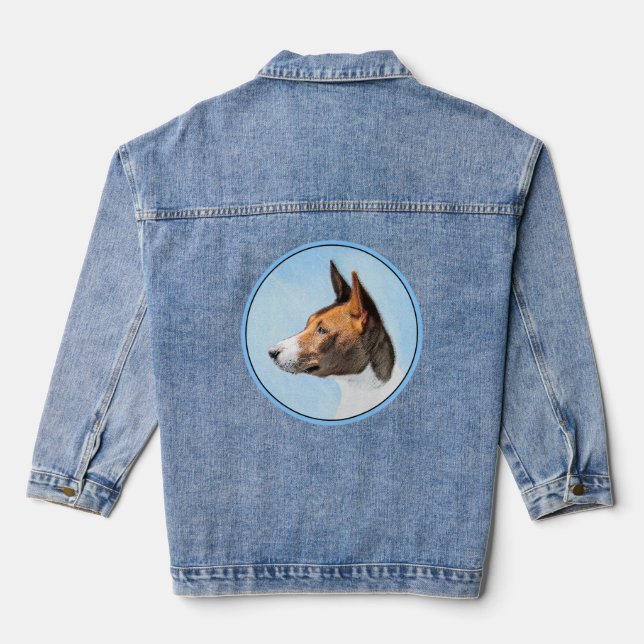 Basenji Painting - Cute Original Art Denim Jacket (Back)
