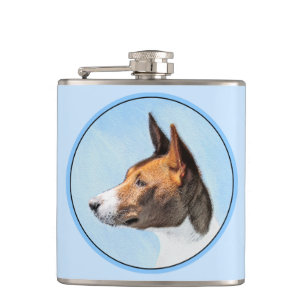 Basenji Painting - Cute Original Art Hip Flask