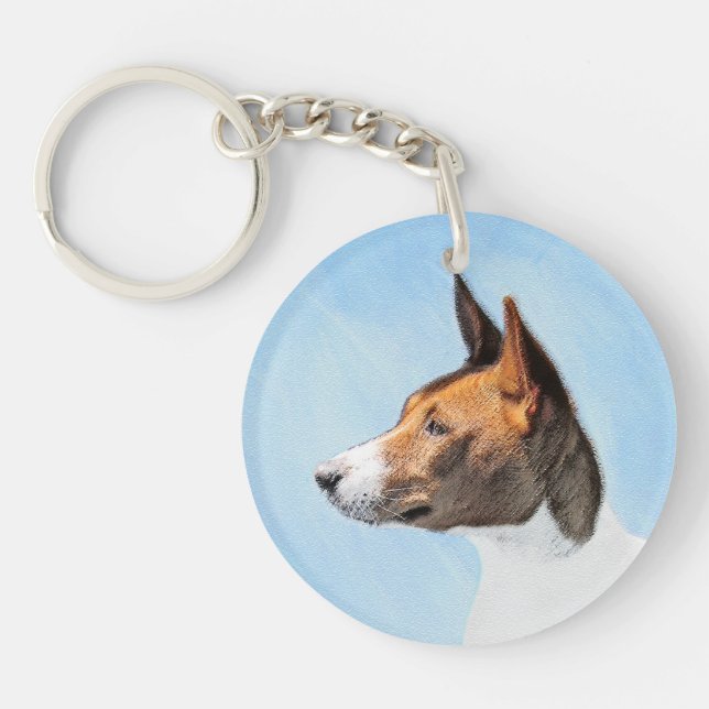 Basenji Painting - Cute Original Art Key Ring (Front)