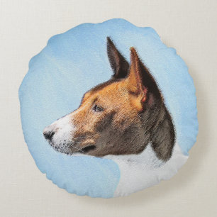 Basenji Painting - Cute Original Art Round Cushion