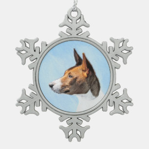 Basenji Painting - Cute Original Art Snowflake Pewter Christmas Ornament