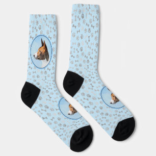 Basenji Painting - Cute Original Art Socks