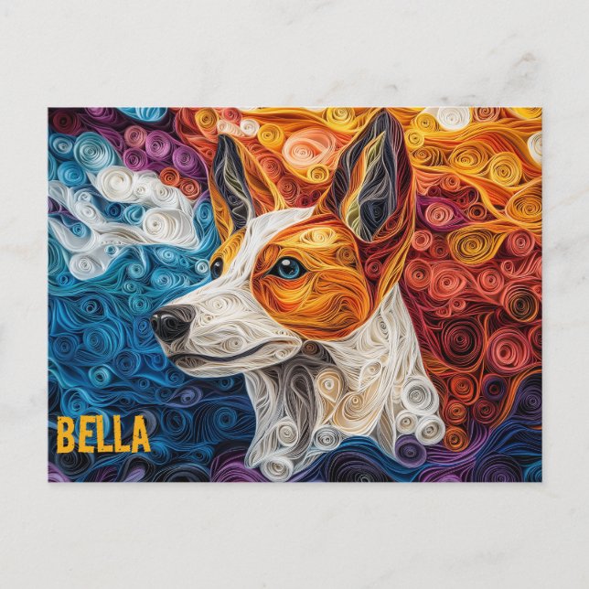 Basenji Paper Quilling Art Dog Portrait Postcard (Front)
