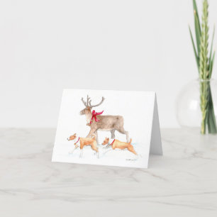 Basenji & Reindeer Play Art Christmas Card
