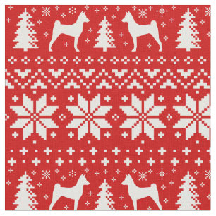 Basenji Silhouettes Christmas Holiday Patterned Fabric