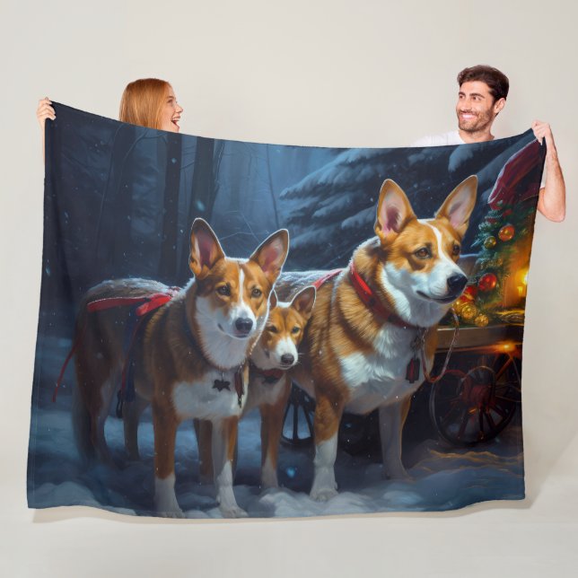 Basenji Snowy Sleigh Christmas Decor Fleece Blanket (In Situ)