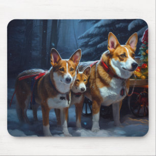 Basenji Snowy Sleigh Christmas Decor Mouse Pad