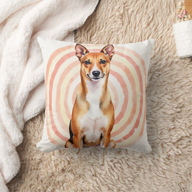 Basenji Watercolor Ripple Pattern Art Cushion (Blanket)