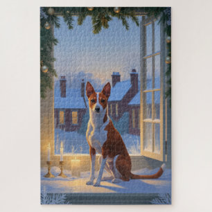 Basenji With Christmas Lights Holiday Jigsaw Puzzle