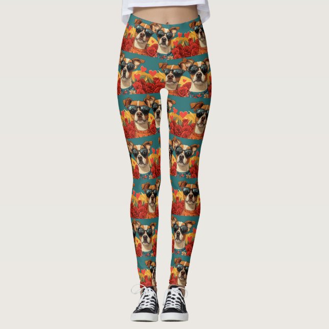 Basenji With Heart Roses Valentine's Day Leggings (Front)
