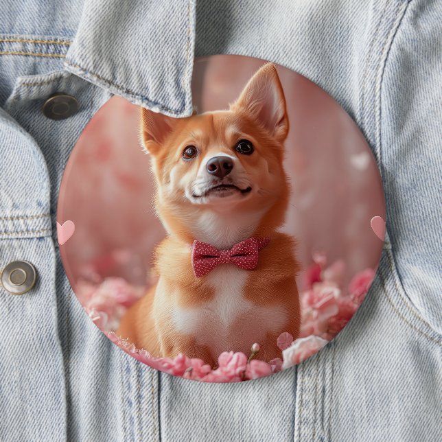 Basenji with Roses - Valentine's Day 6 Cm Round Badge (In Situ)