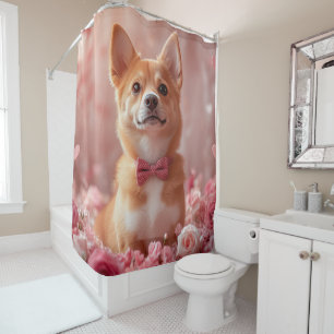 Basenji with Roses - Valentine's Day Shower Curtain