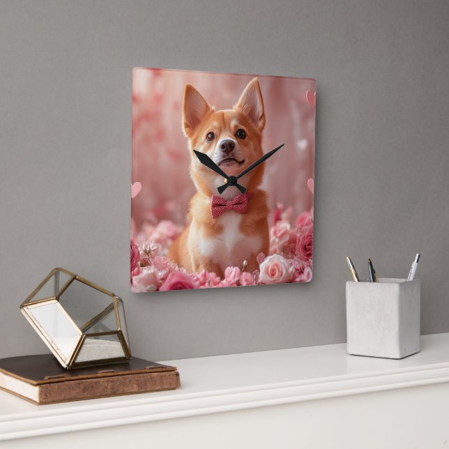 Basenji with Roses - Valentine's Day Square Wall Clock (Office)