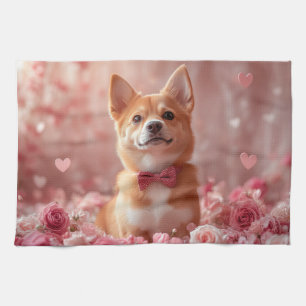 Basenji with Roses - Valentine's Day Tea Towel