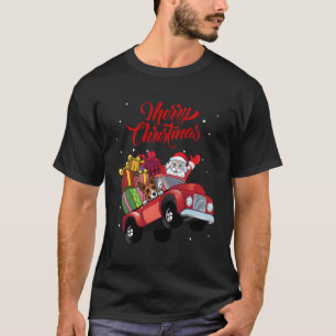 Basenji With Santa Claus In Red Truck Dog Shirt