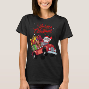 Basenji With Santa Claus In Red Truck Dog T-Shirt