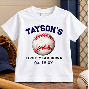 Basetball First Year Down 1st Birthday Baby T-Shirt